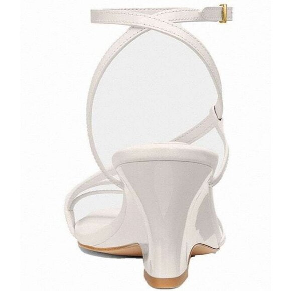 Coach Cait Sandals Women's Size 10 Chalk Leather Wedge Heel Ankle Wrap Buckle - Picture 4 of 8